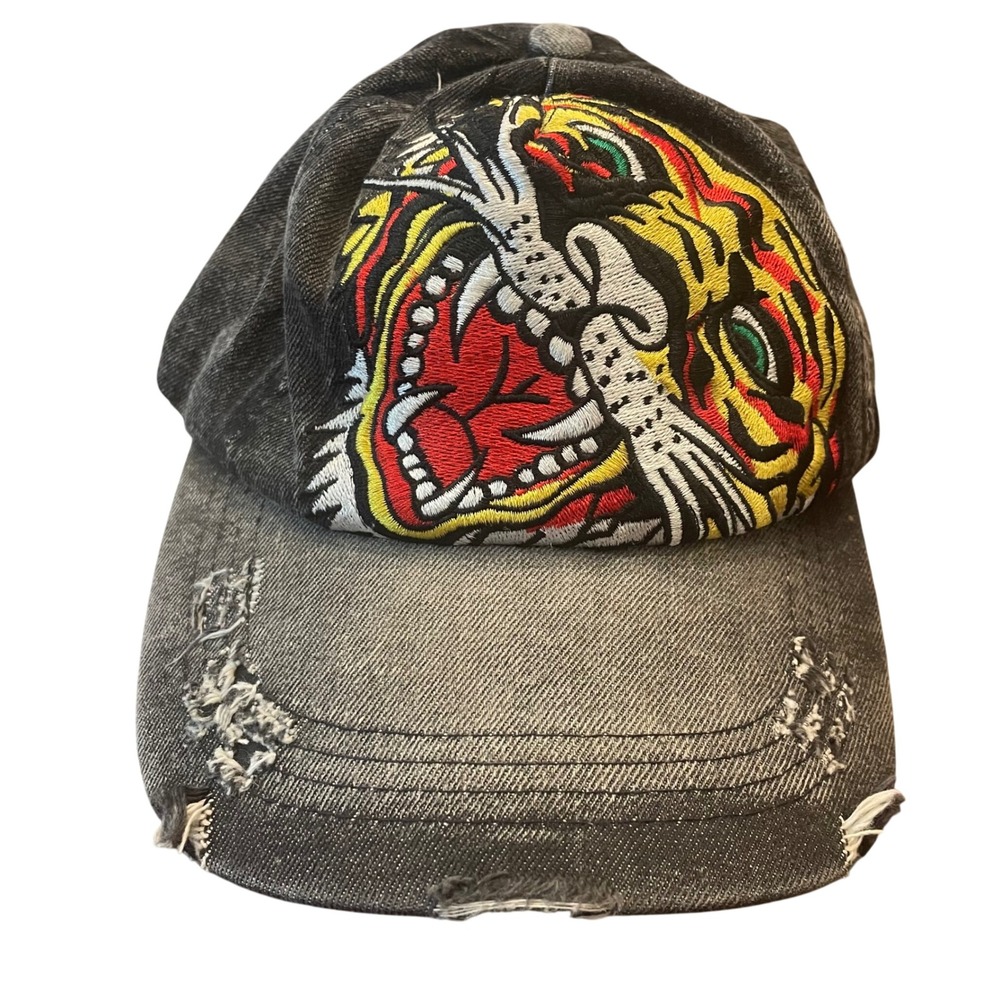 Distressed Denim Tiger Hat – Y2K Tattoo Style Embroidered Cap Streetwear - Picture 1 of 4